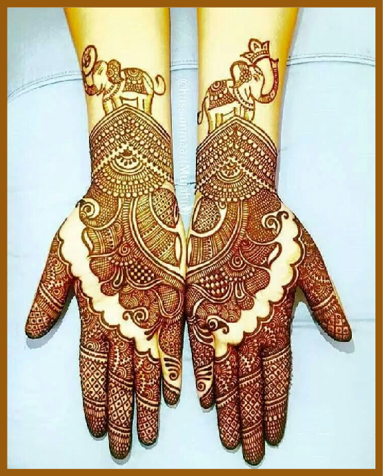 Flower Chain Elephant Styled Stylish Front Hand Mehndi Design